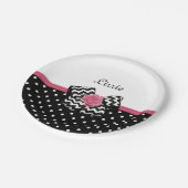 Assiettes En Carton Points noirs mignons Rose rose Chevron Bow et nom (Angle)