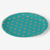 Assiettes En Carton Points noirs orange brûlé sur fond sarcelle blanc (Angle)