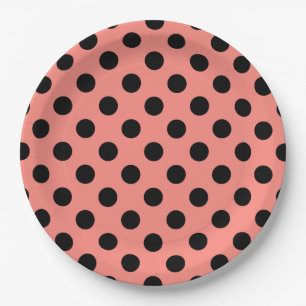 Assiettes En Carton Points noirs sur pêche
