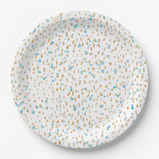 Assiettes En Carton Points Ocean Blue Gold Sand (Devant)