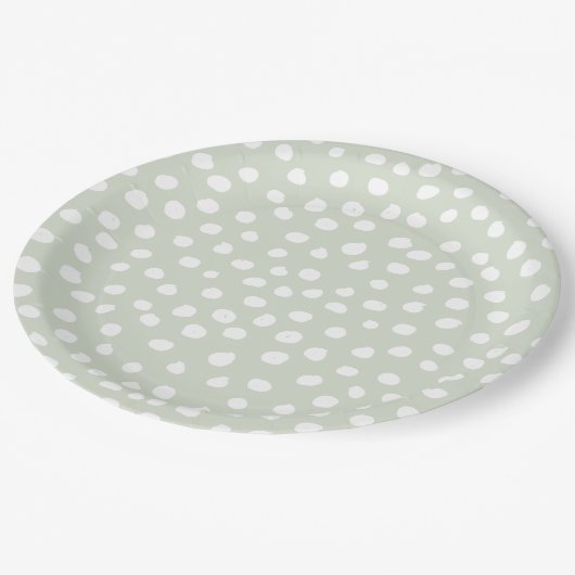 Assiettes En Carton Points posters de animaux Sage Vert Et Blanc (Angle)