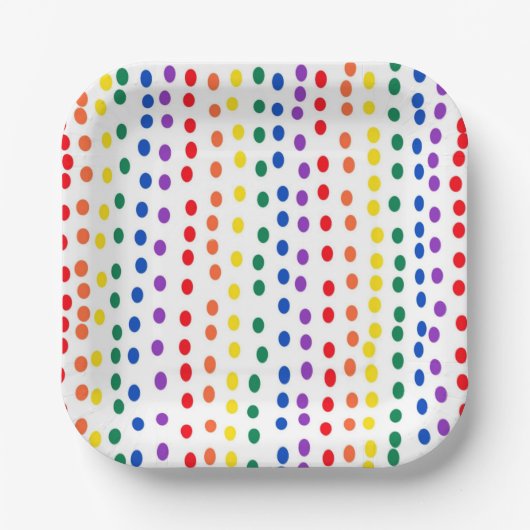 Assiettes En Carton Points Rainbow Candy en blanc (Recto)
