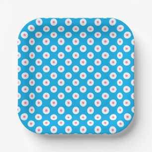Assiettes En Carton Points rose et blanc minimalistes sur bleu