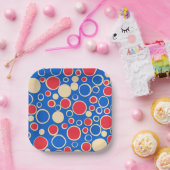 Assiettes En Carton Points Rouge Et Bleu Sur Bleu (Fête)