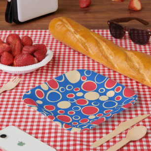 Assiettes En Carton Points Rouge Et Bleu Sur Bleu