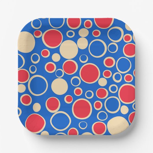 Assiettes En Carton Points Rouge Et Bleu Sur Bleu (Recto)