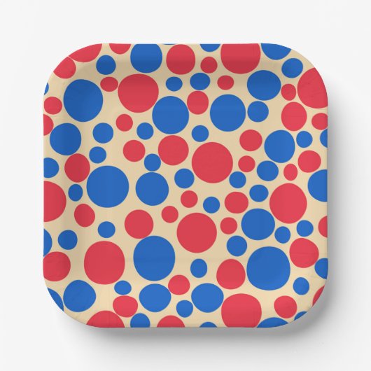 Assiettes En Carton Points Rouge Et Bleu Sur Tan (Recto)