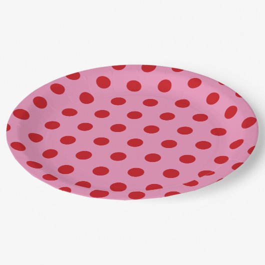 Assiettes En Carton Points rouges sur rose (Angle)