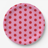 Assiettes En Carton Points rouges sur rose (Devant)