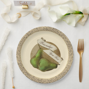 Assiettes En Carton Poires Vintage Personnalisées Élégant Damassé Frui