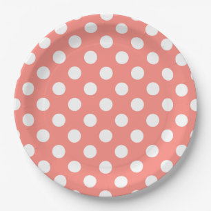 Assiettes En Carton Pois blanc sur la pêche