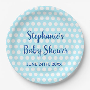 Assiettes En Carton Pois blanc Turquoise Blue Girl Baby shower garçon