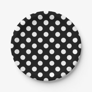 Assiettes En Carton pois blancs en noir