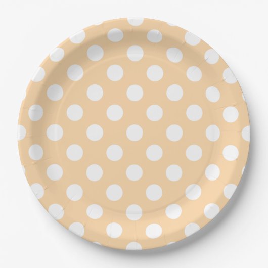 Assiettes En Carton Pois blancs sur beige (Devant)
