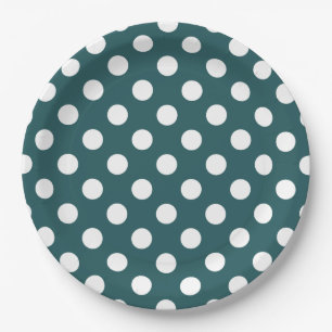 Assiettes En Carton Pois blancs sur turquoise