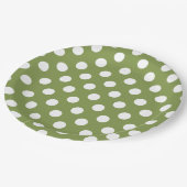 Assiettes En Carton Pois blancs sur vert olive (Angle)