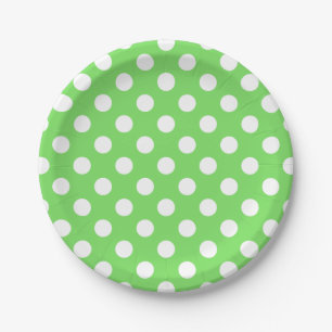Assiettes En Carton Pois blancs sur vert pomme