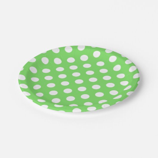 Assiettes En Carton Pois blancs sur vert pomme (Angle)