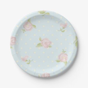 Assiettes En Carton pois bleu pâle crème à points fleuris vintage r