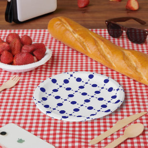 Assiettes En Carton Pois Bleus de la Marine, Motif à points Polka, poi
