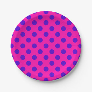 Assiettes En Carton Pois bleus sur fuchsia
