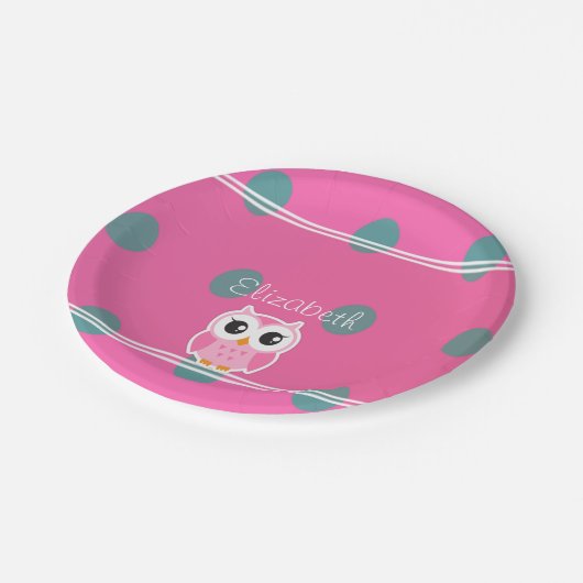 Assiettes En Carton Pois cool tendance avec chouette personnalisation (Angle)
