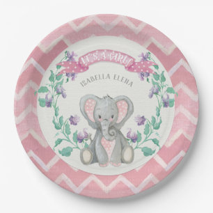 Assiettes En Carton Pois doux Chevron d'éléphant mignon de baby show
