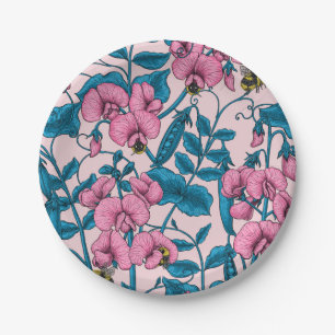 Assiettes En Carton Pois doux et bourdons, rose et bleu