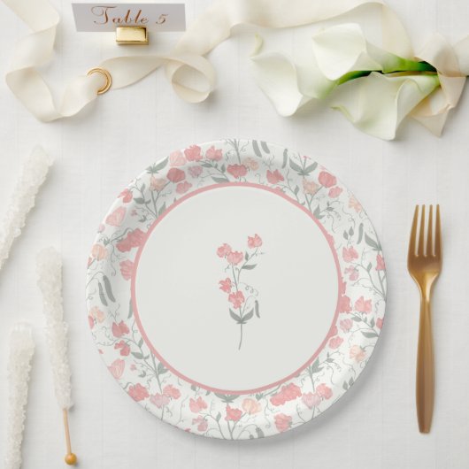 Assiettes En Carton Pois doux Mariage rose (Mariage)
