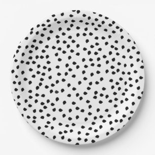 Assiettes En Carton Pois élégant moderne noir et blanc