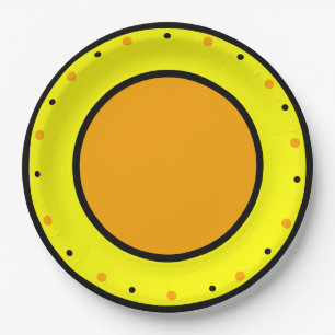 Assiettes En Carton Pois géométriques orange jaune