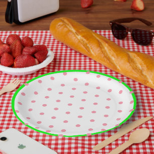 Assiettes En Carton Pois géométriques verts de la Monnaie rose