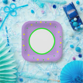 Assiettes En Carton Pois géométriques violet jaune vert (Fête)