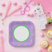 Assiettes En Carton Pois géométriques violet jaune vert (Fête)