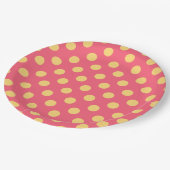 Assiettes En Carton Pois jaunes sur corail (Angle)