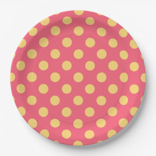 Assiettes En Carton Pois jaunes sur corail