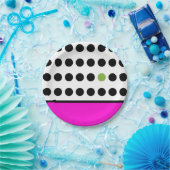 Assiettes En Carton Pois joués rose et vert (Fête)