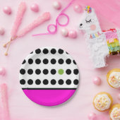 Assiettes En Carton Pois joués rose et vert (Fête)