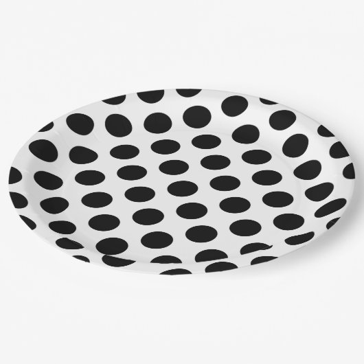 Assiettes En Carton Pois, Motif Polka Dot, noir et blanc (Angle)