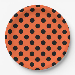 Assiettes En Carton pois noirs en orange