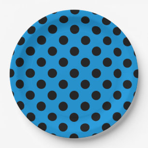 Assiettes En Carton Pois noirs sur bleu ciel