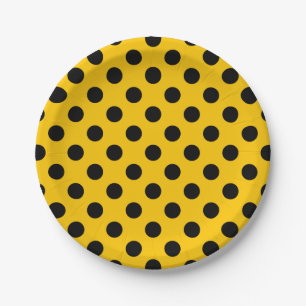 Assiettes En Carton Pois noirs sur jaune