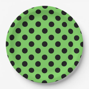 Assiettes En Carton Pois noirs sur vert citron