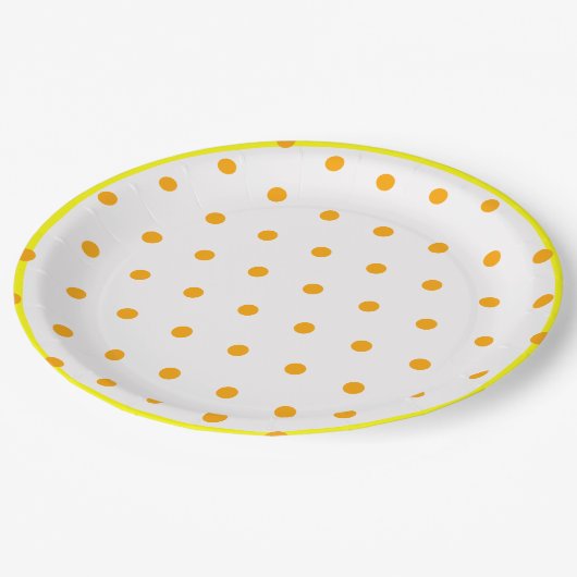 Assiettes En Carton Pois orange jaune (Angle)