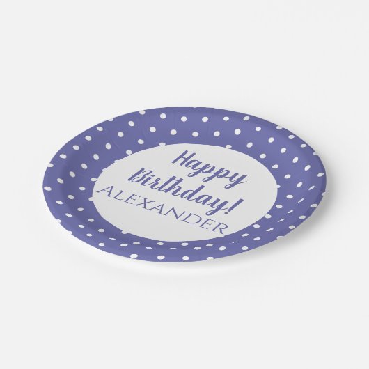 Assiettes En Carton Pois pourpre moderne Nom fête d'anniversaire (Angle)