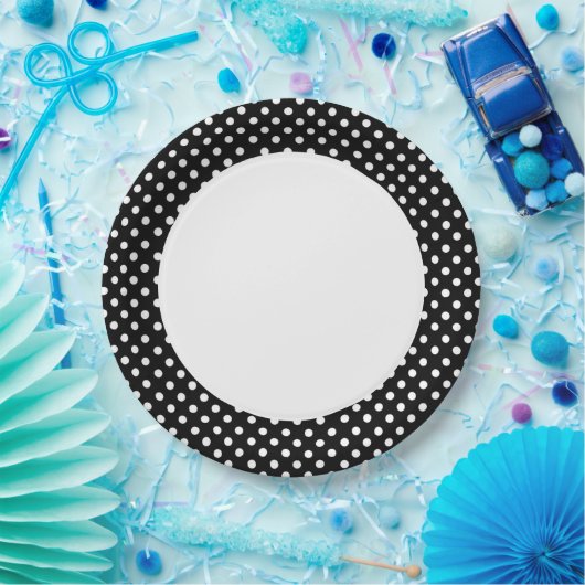 Assiettes En Carton Pois rétro noir et blanc (Fête)