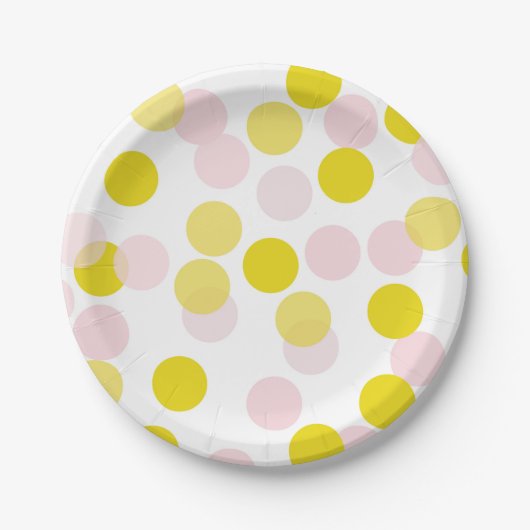Assiettes En Carton Pois rose et jaune Motif Confetti (Devant)