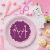 Assiettes En Carton Pois rose monogramme (Fête)