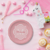 Assiettes En Carton Pois roses mignons avec Monogramme et nom (Fête)