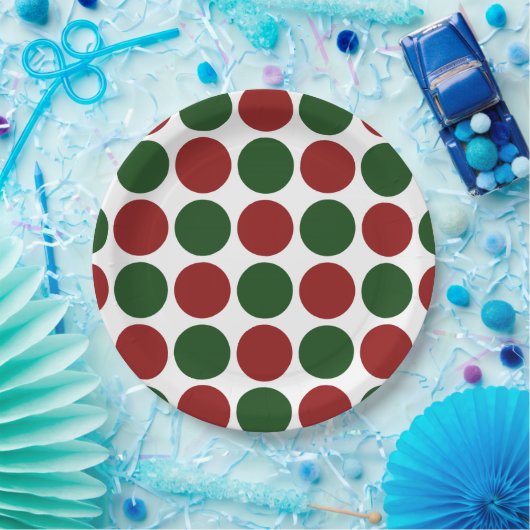Assiettes En Carton Pois rouges et verts en blanc (Fête)